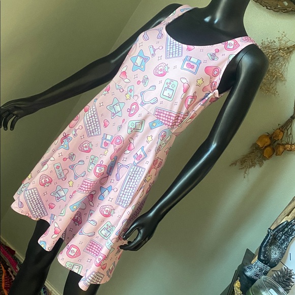 Pink Computer Gamer Girl Graphic Skater Dress with Pockets! 🎀 - Picture 5 of 11